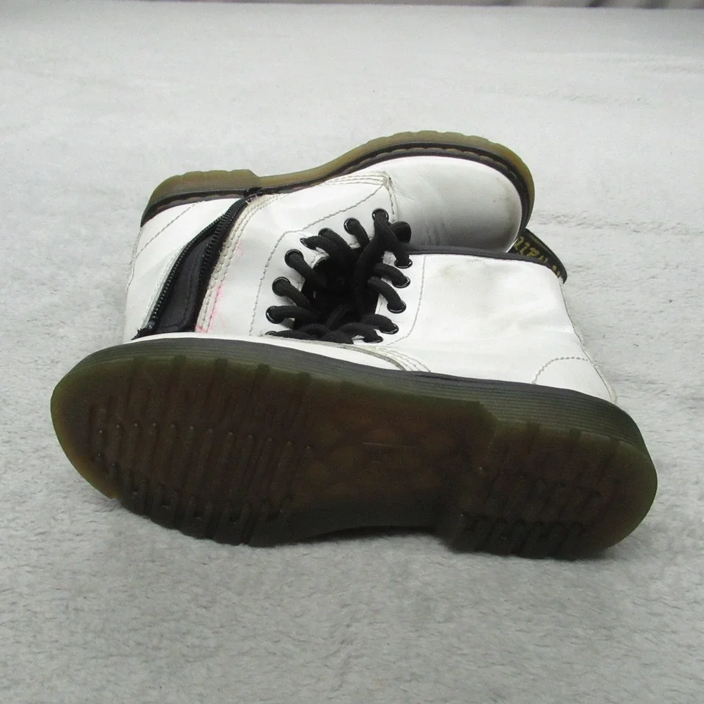 Dr. Martens Kids 11 Combat Boots White‎ Leather Side Zip Lace Up AirWair Classic